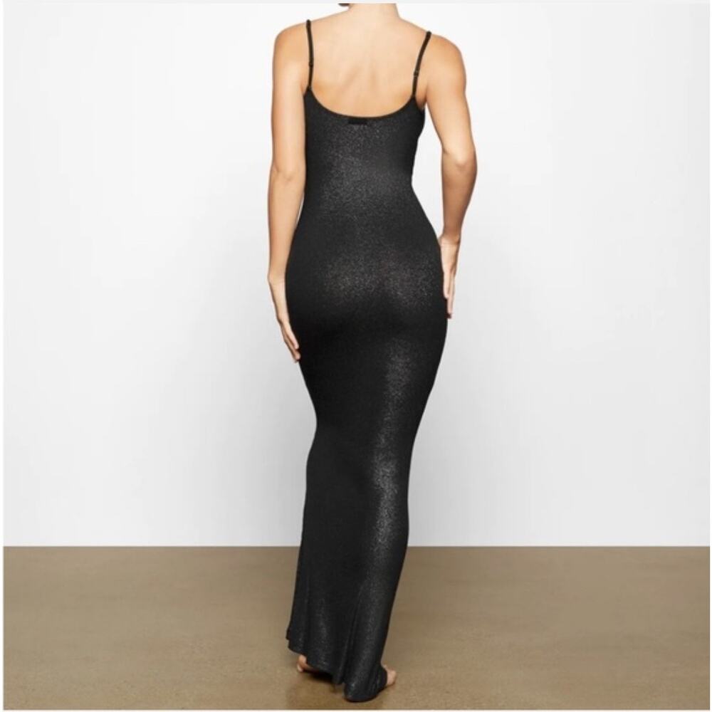 SKIMS Soft Lounge Black Shimmer Long Slip Dress Size Large Minimalist Sexy - Picture 5 of 8